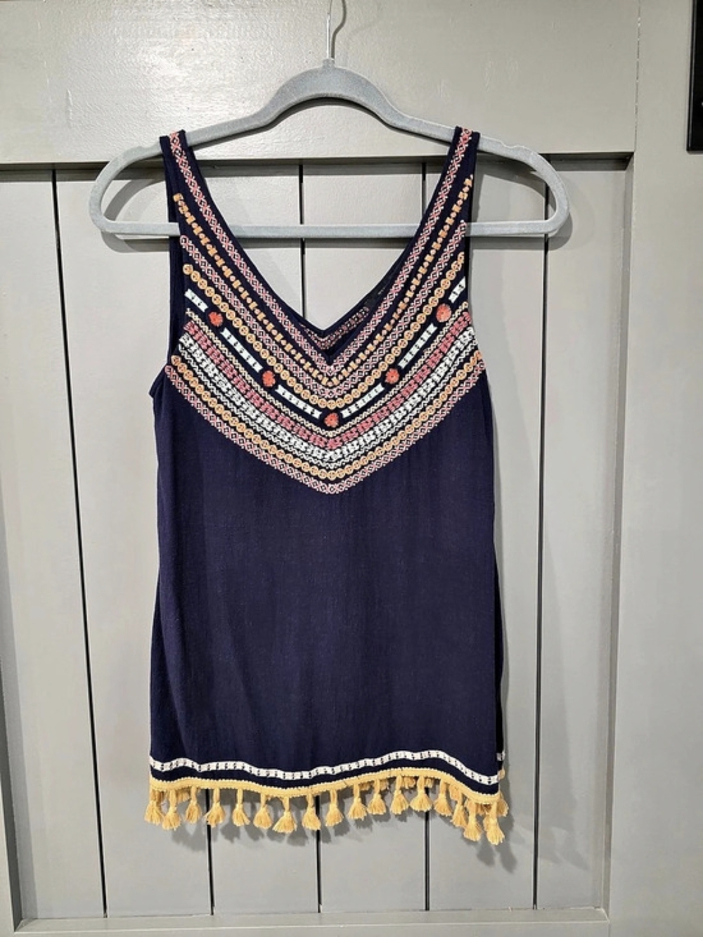 Boutique Brand Embroidered Fringe Tank Top